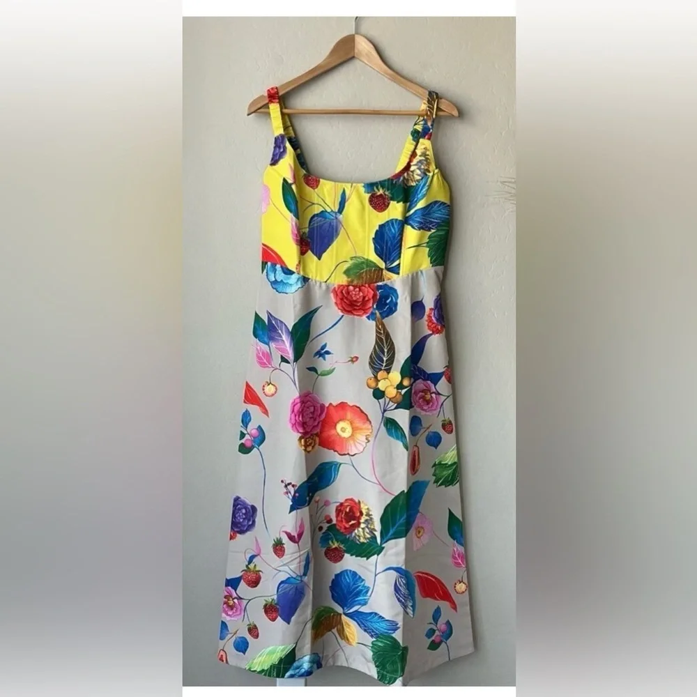 Tuckernuck Vivid Jardin Dominique Dress S Multi Yellow Floral Midi NWT
